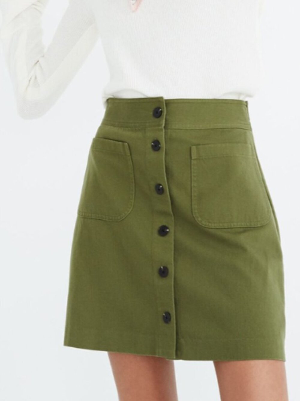 Madewell Station Mini Skirt Birch Leaf Green Button Front A-Line Patch Pocket 10